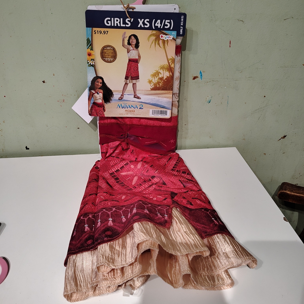 NWT Disney Moana 2 Walmart Size XS 4/5 Halloween Costume Dress Up Girls 6/6x SM